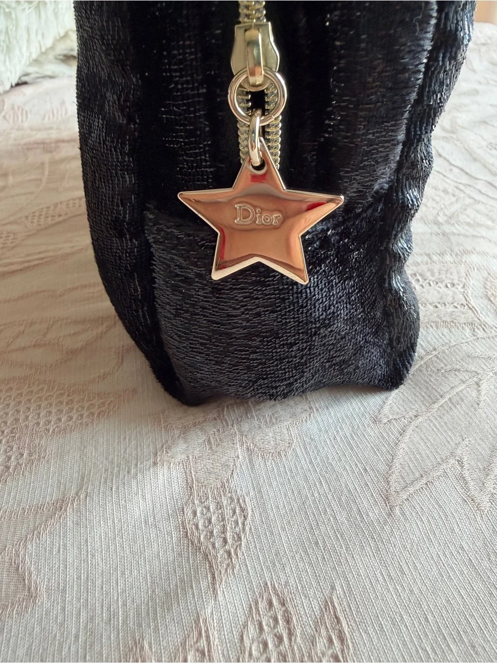 Dior Black Velvet Cosmetic Pouch with Gold CD Emblem